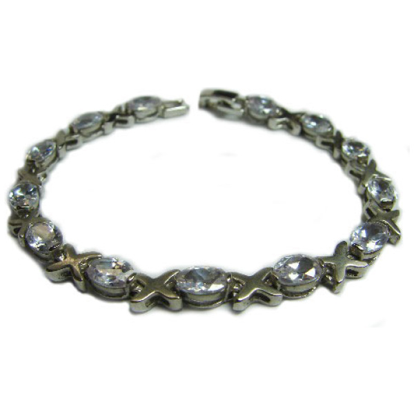 Sterling Bracelet w/ Clear Oval Crystals