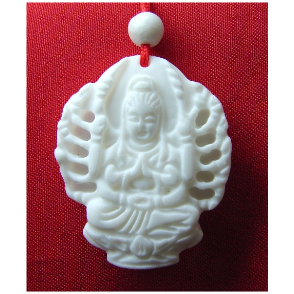 White Coral Gemstone Kwan Yin Necklace