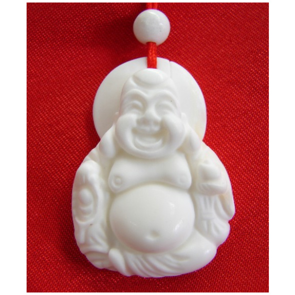 White Coral Gemstone Laughing Buddha Necklace