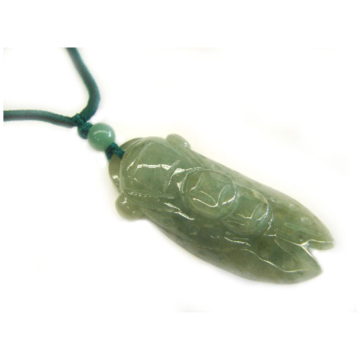 Jade Green Cicada Pendant-brown string