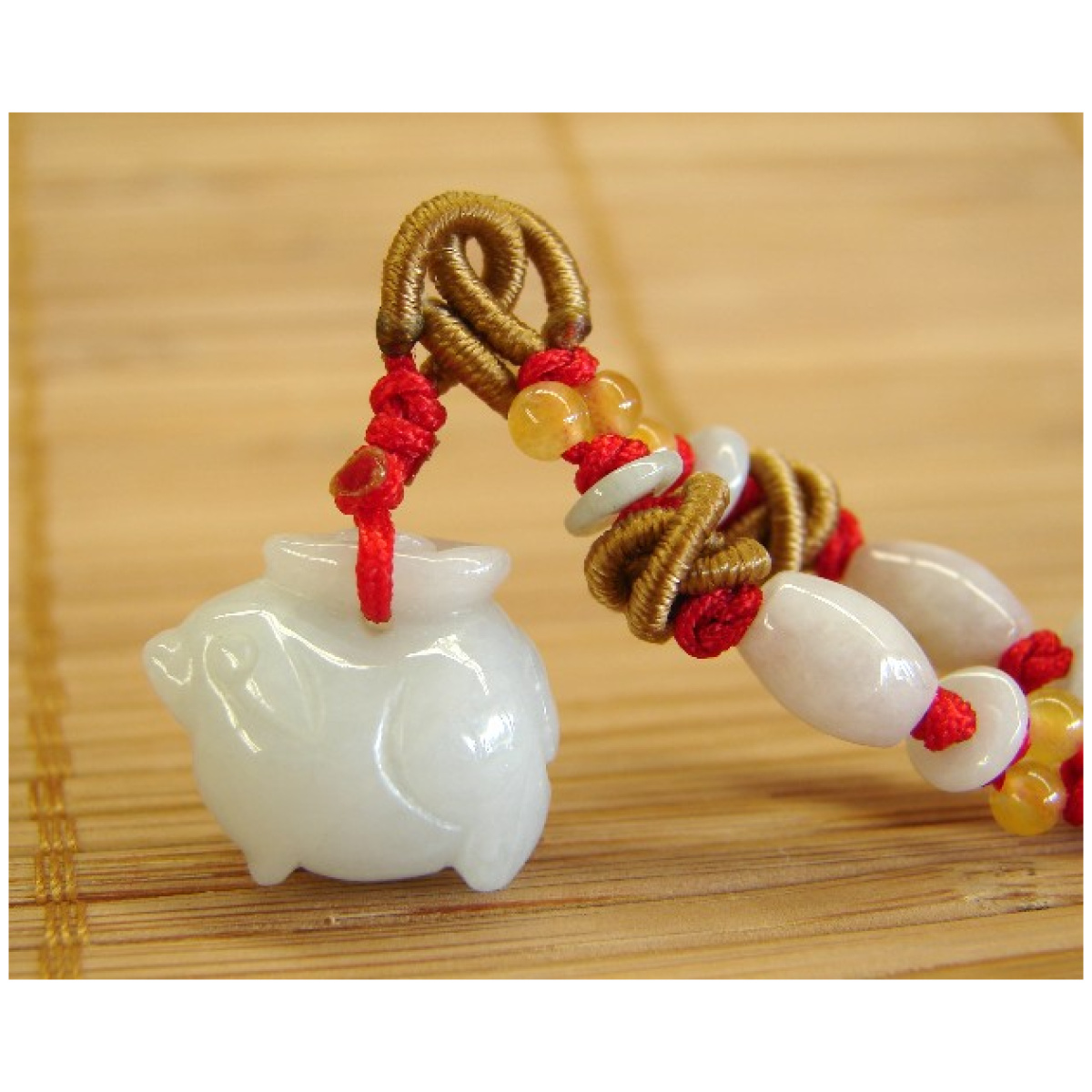 Jade Pig Necklace-green string