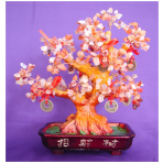 Red Carnelian Gem Tree with Coins