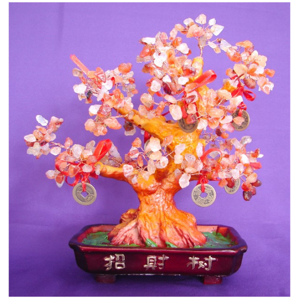 Red Carnelian Gem Tree with Coins