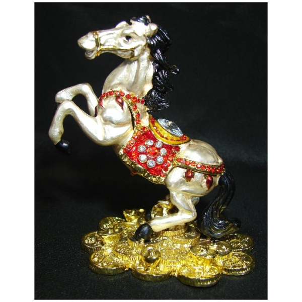 Metal White Horse Stepping on Bed of Coins