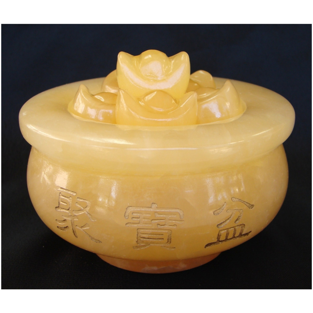 Yellow Jade Wealthy Pot with Ingots