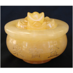 Yellow Jade Wealthy Pot with Ingots