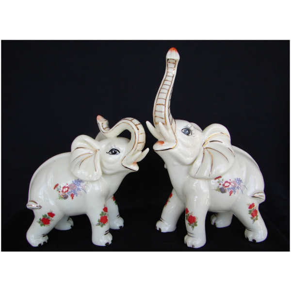 Pair of Porcelain Elephant Statues