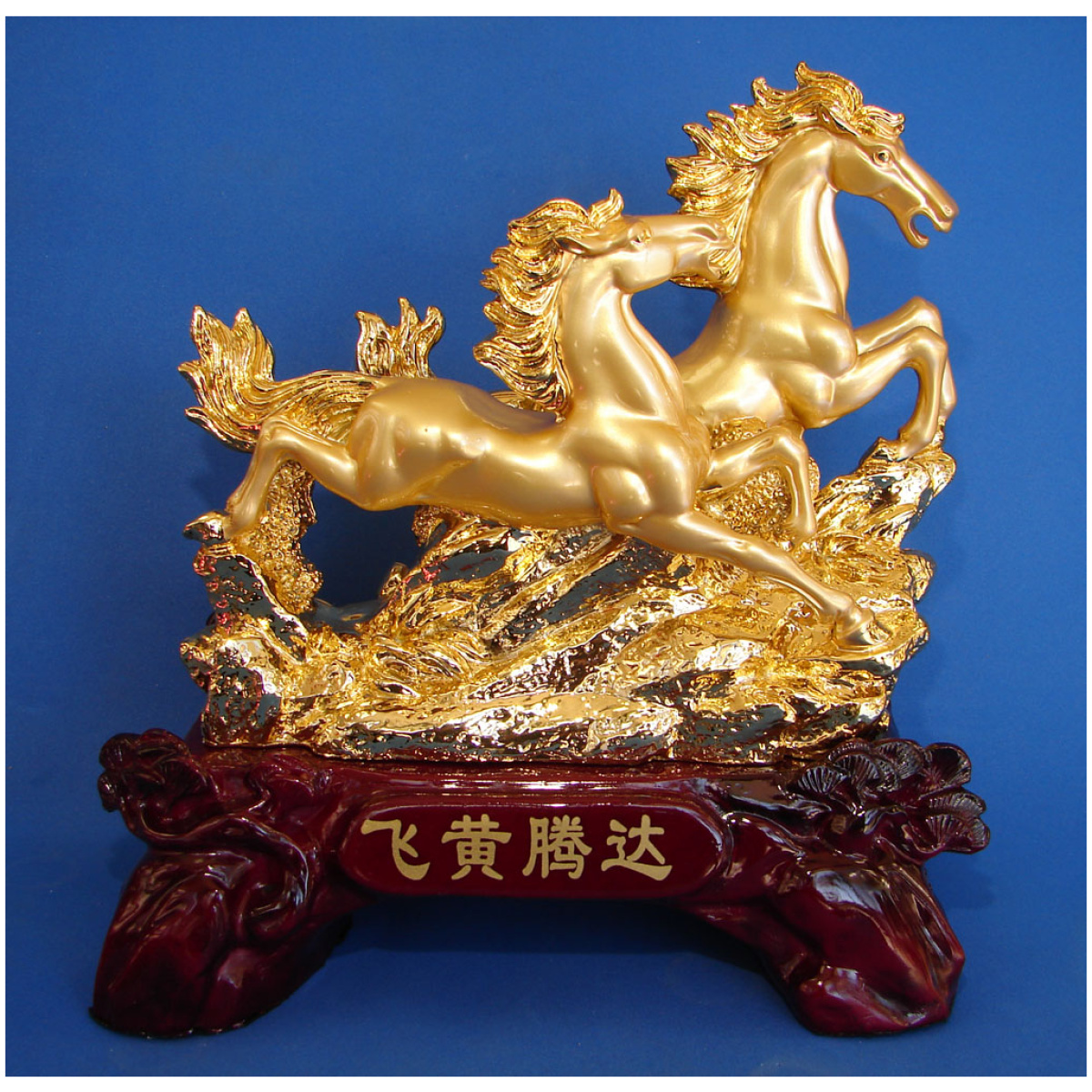 Double Golden Horse Statue for Booming Luck