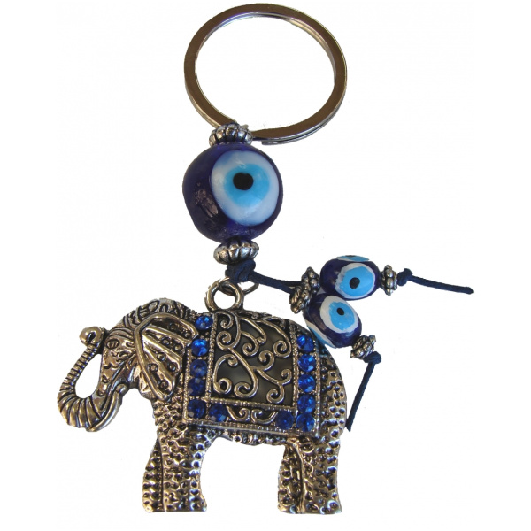 Elephant with Blue Evil Eye Protection Keychain