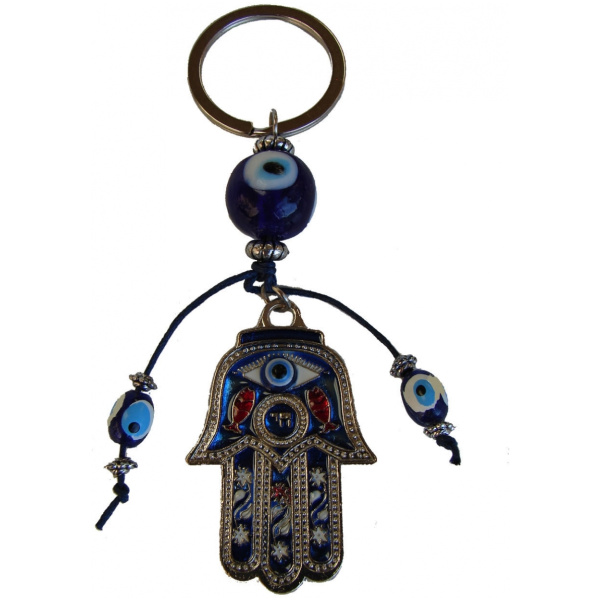 Hamsa Hand with Blue Evil Eyes Protection Keychain