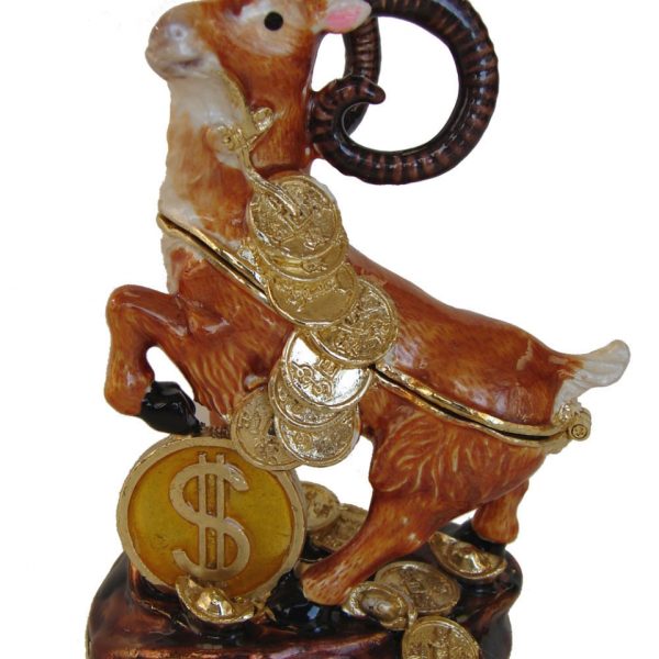 Bejeweled Sheep Statue Stepping on Money Sign