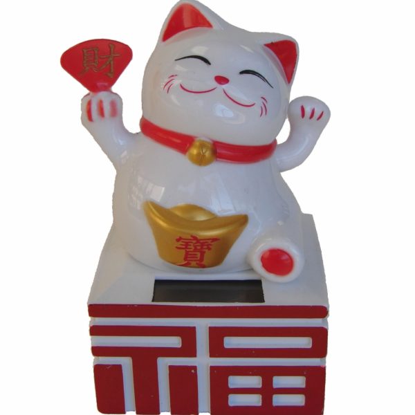 Solar Energy White Money Cat Statue