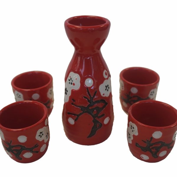 Red Saki Set with Plum Picture