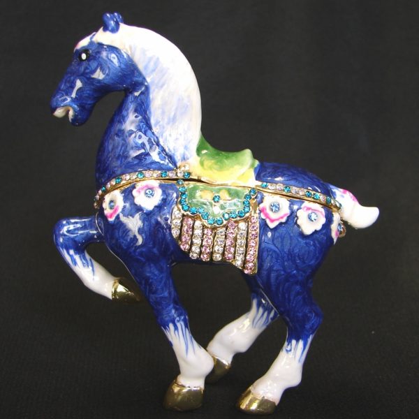 Bejeweled Blue Horse Statue