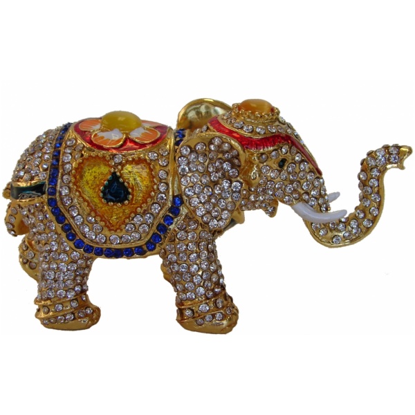 Bejeweled Elephant Statue with Trunk Up for Good Luck