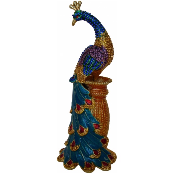 Bejeweled Lovely Peacock on Pedestal -green