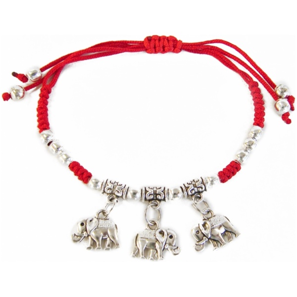 Red Bracelet with 3 Elephant Charms