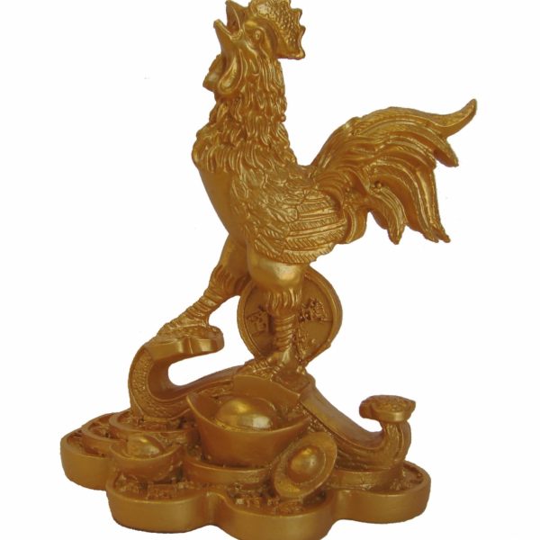 Golden Rooster Statue Stepping on Ru Yi and Coins