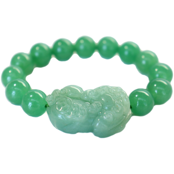 Jade Pi Yao w/ Green Beaded Bracelet