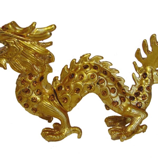 Golden Bejeweled Cloisonne Dragon Statue