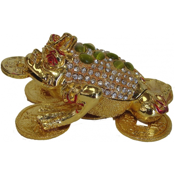 Big Bejeweled Cloisonne Money Frog Statue