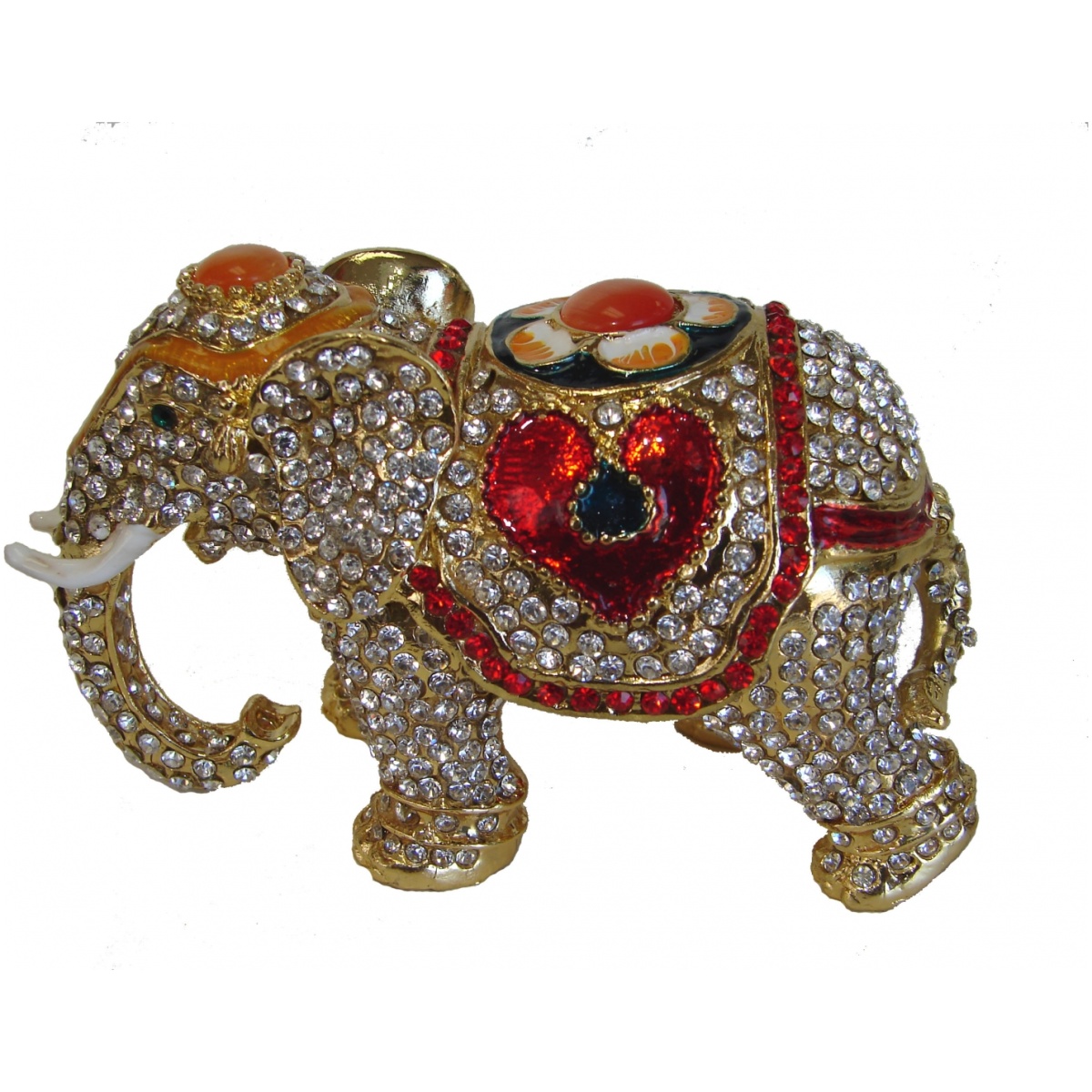 Bejeweled Cloisonne Elephant Statue with Trunk Down for Relationships