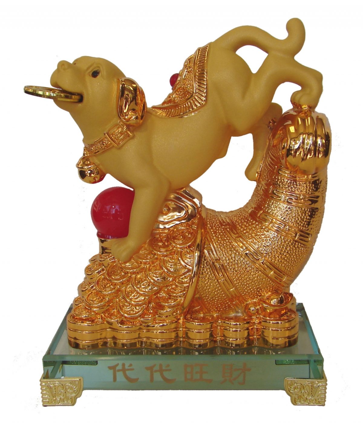 Golden Dog Statue Stepping on Money Bag