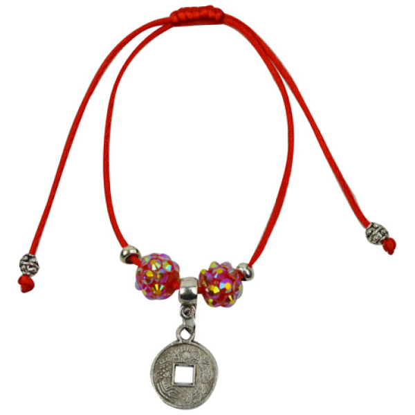 Red Bracelet with Dangly Coin