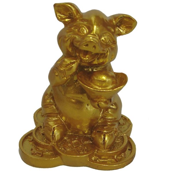 Small Golden Pig Statue Holding Ingot