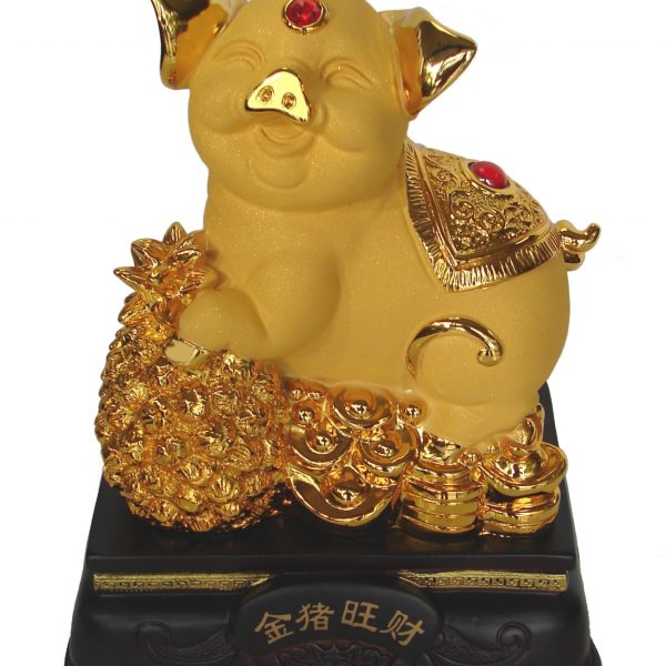 8 Inch Golden Pig Statue w/ Pineapple