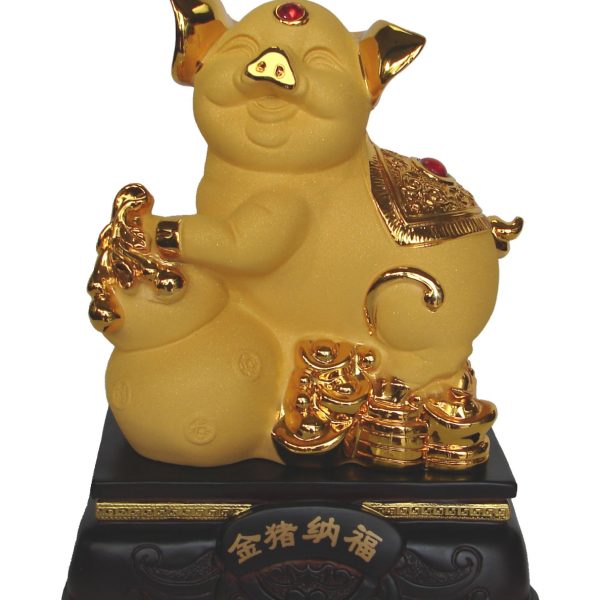 8 Inch Golden Pig Statue w/ Wu Lou