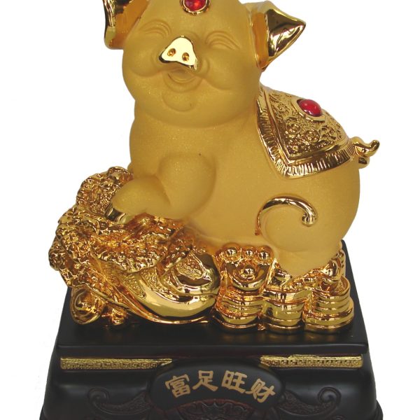 8 Inch Golden Pig Statue w/ Bai Choi to Booth Business Luck