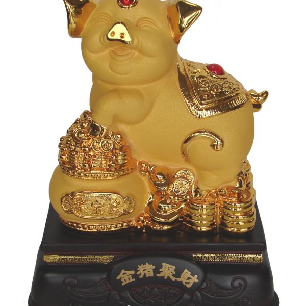 8 Inch Golden Pig Statue w/ Wealthy Pot