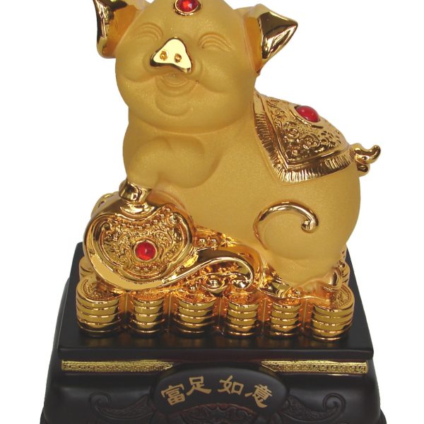 8 Inch Golden Pig Statue w/ Ru Yi