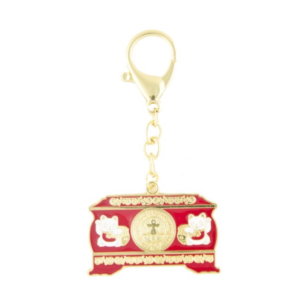 Prosperity Chest Treasure Box Featuring Maneki Neko Amulet Keychain