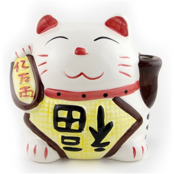 White Porelain Money Lucky Cat Statue