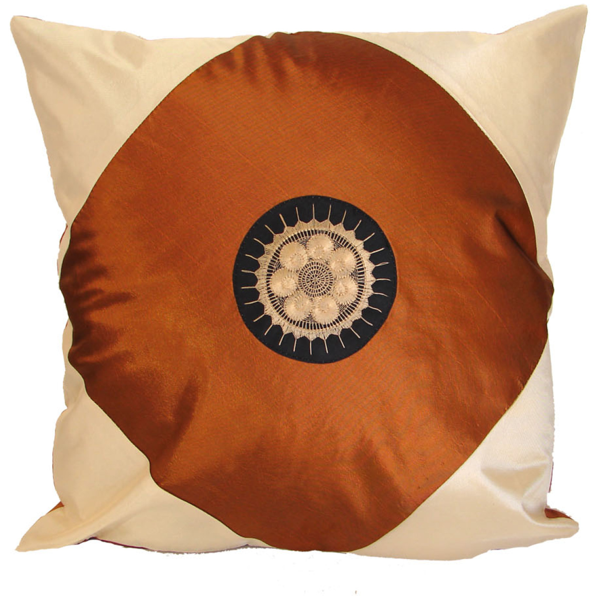 Brown Silk Throw Pillow Cover w/ Embroidery