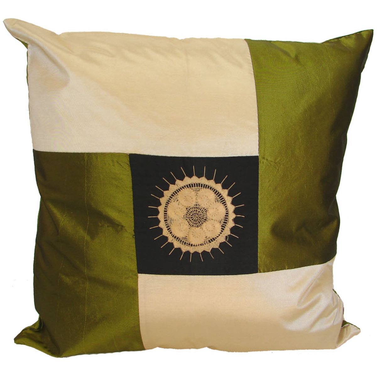 Green and Black Silk Throw Pillow Cover w/ Embroidery