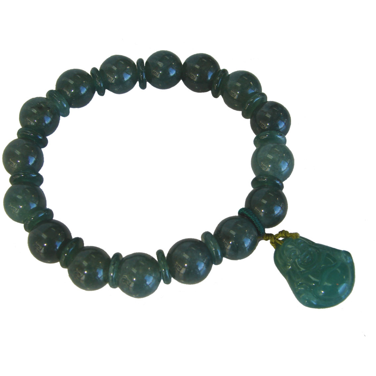 Chinese Green Jade Bracelets w/ Jade Buddha Pendant