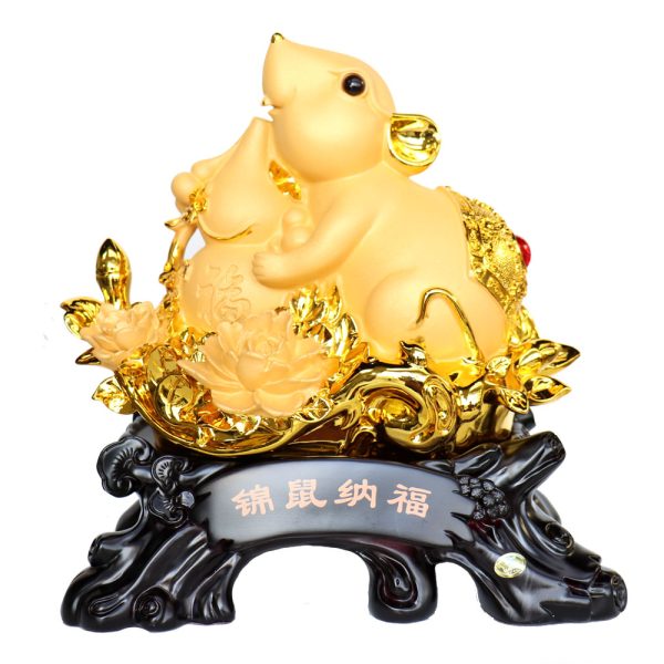 Chinese Zodiac Rat Statue with Wu Lou and Lotus