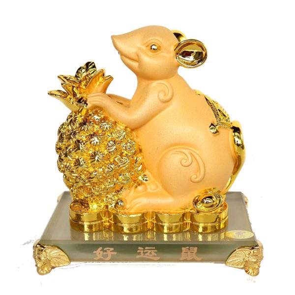 Chinese Zodiac Rat Statue with Pineapple