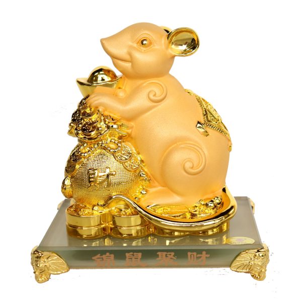 Chinese Zodiac Rat Statue with Money Bag