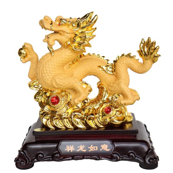 Golden Chinese Dragon Statue With Dragon Ball