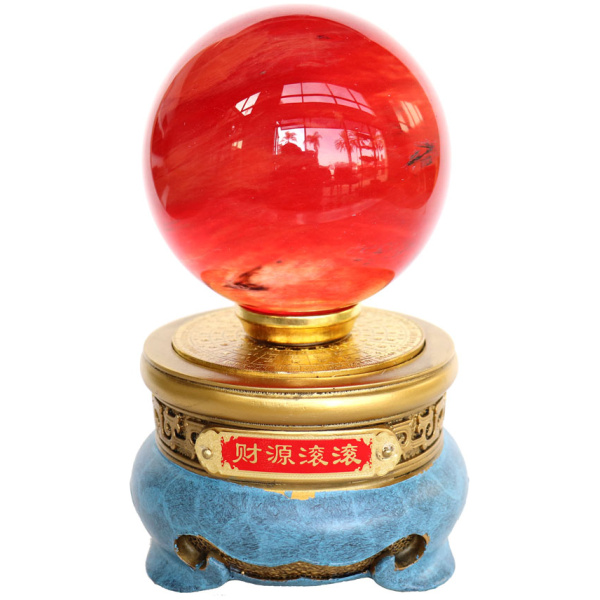 Red Crystal Ball with Golden and Blue Stand