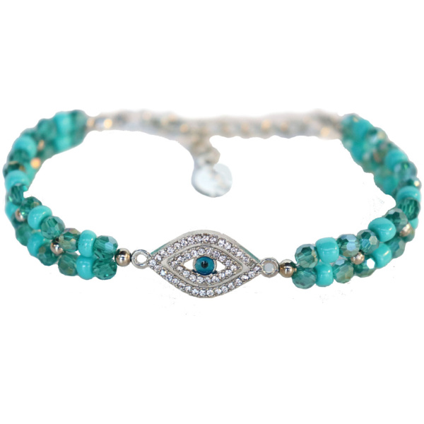 Bracelet with Turquoise Beads and Anti Evil Eye Charm