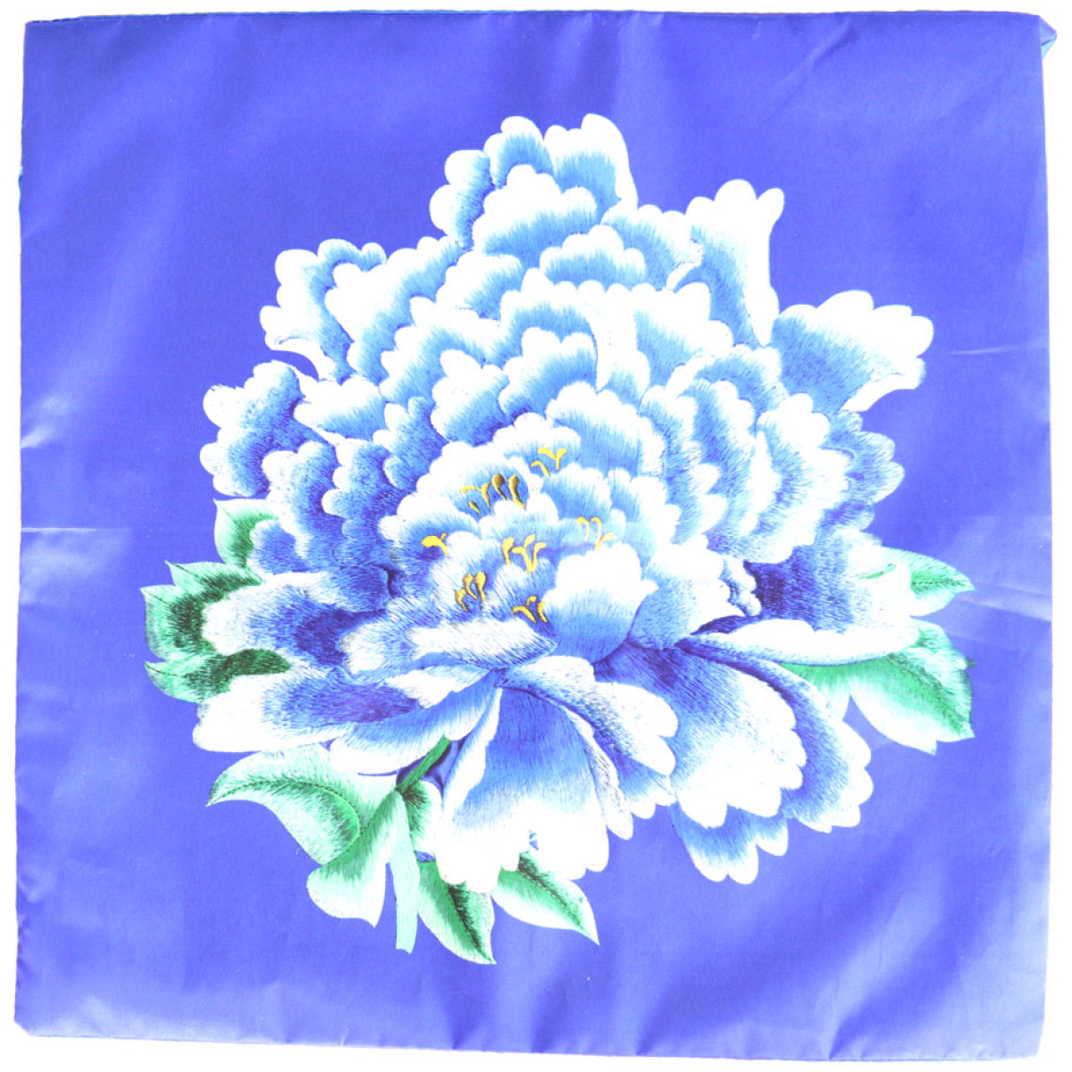 Blue Pillow Cover with Peony Flower