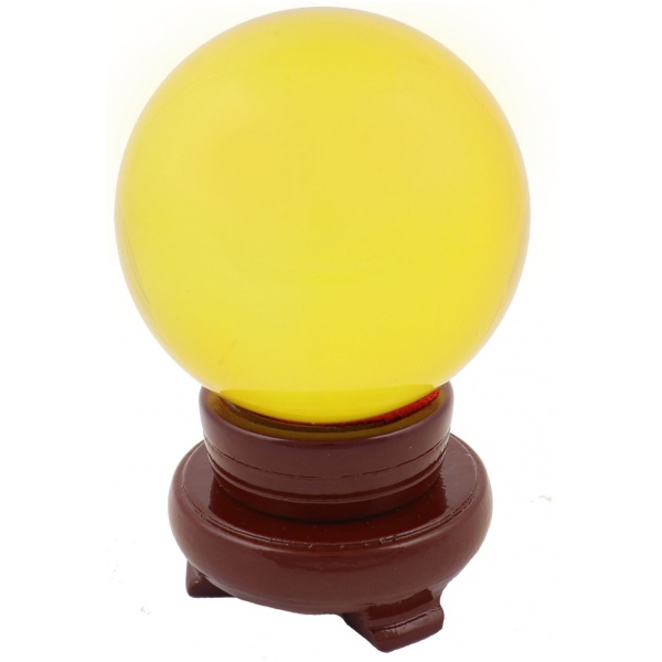 80mm Yellow Crystal Sphere with Rotatable Wooden Stand