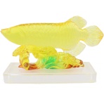 Yellow Arowana Fish Statue on Glass Base