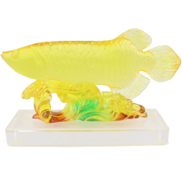 Yellow Arowana Fish Statue on Glass Base