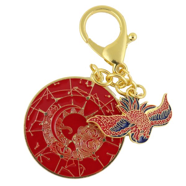 Crimson Phoenix Lunar Mansions Harmonizing Amulet Keychain